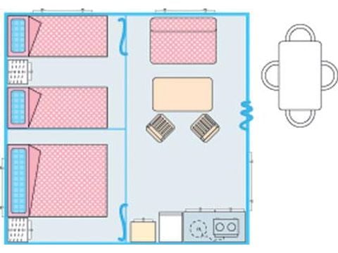 Stacaravan 6 personen - Bungalow Funflower Standard 25m² (2 kamers) - zonder eigen badkamer 4/5 pers