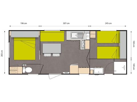 Stacaravan 4 personen - Stacaravan Confort 23/27m² - 2 kamers - overdekt terras + TV 4 pers