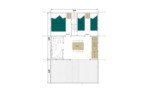 Safaritent 4 personen - Lodge Toilé Confort 25m² (2 kamers) - met sanitair - overdekt terras